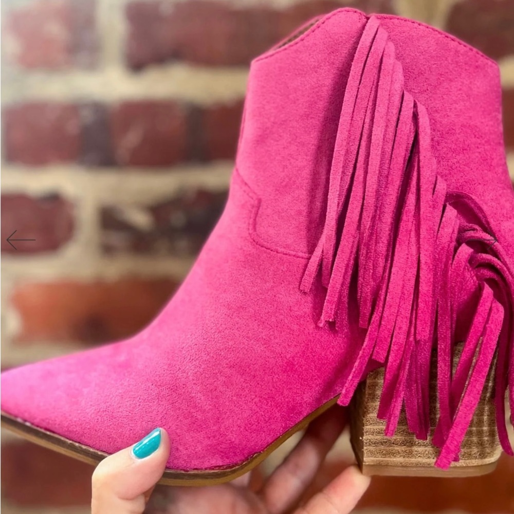 Bombshell Pink Fringe Booties/ fourever lane